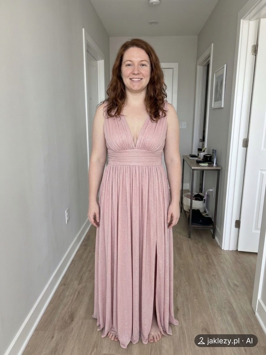 Wirtualna przymiarka AI (plus size, 32 lata), suknia: Plisowana